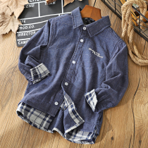 Boy Spring and Autumn long sleeve shirt 2020 children fake two pieces of cotton plaid shirt