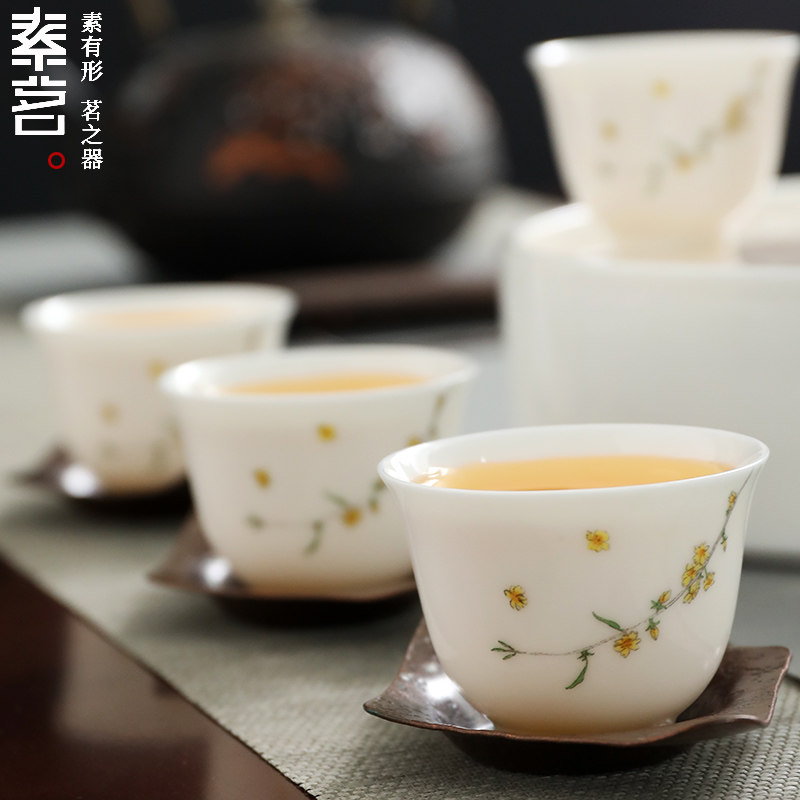 Vegan Dehua White Porcelain Hand-painted Kung Fu Small Tea Cup Ceramic Master Cup Tasting Cup Kung Fu Tea Single Cup Tea Ceremony Cup