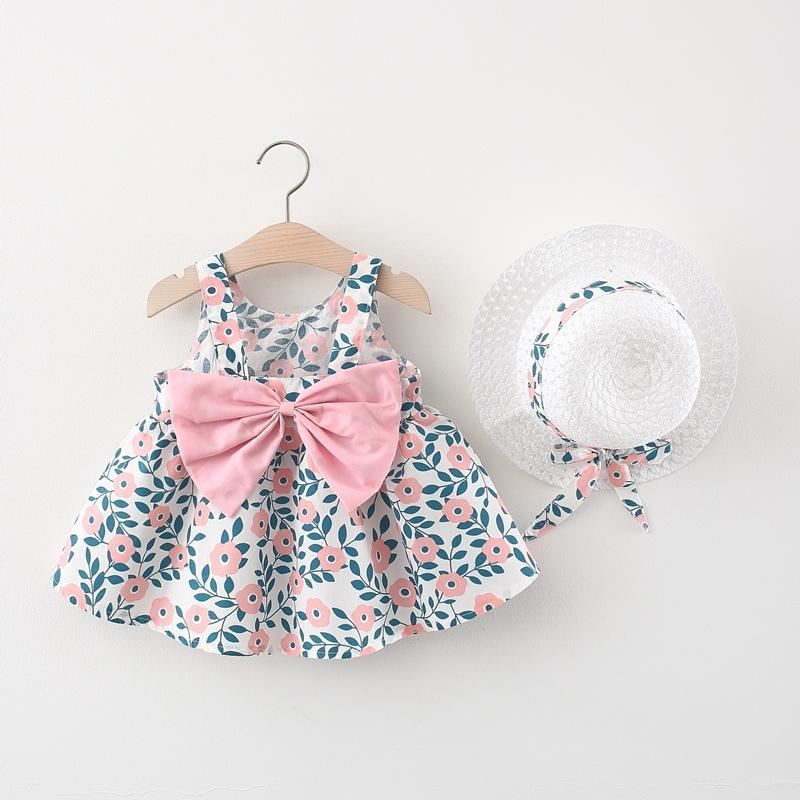 A78-c-pinkgirl summer camisole Dress 1 year 2 new pattern baby summer wear girl Foreign style baby Broken flower princess skirt