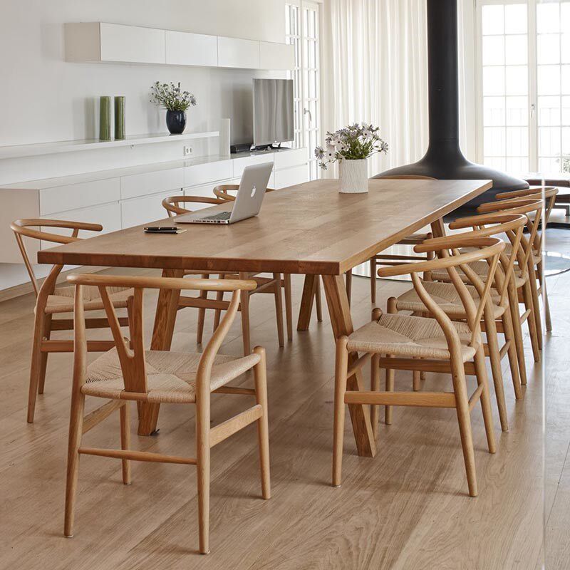 Nordic Brief Total Solid Wood Dining Table And Chairs Combined Strip Square Log Tea Table Home Computer Desk Conference Table