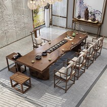 New Chinese log large board tea table and chairs Combined solid wood Kung Fu Zen Tea Table Office Tea Table Tea Drinking Bubble Tea Table