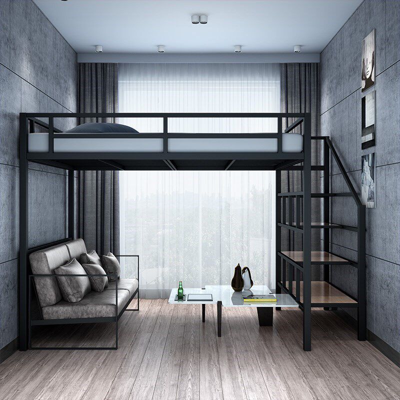 Iron Art Double Upper Lower Air Iron Frame Small Overhead Provincial Space Overhead Double Bed Upper Bed Lower Table Duplex Second Floor Bed