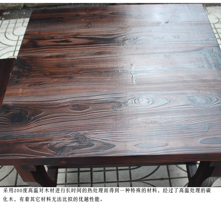 Farmhouse sân nhỏ mái hiên phòng mặt trời Ming và Qing nội thất gỗ rắn carbonized gỗ ngoài trời bàn ghế vuông vuông phân - Bàn ghế ngoài trời / sân bộ bàn ghế ban công