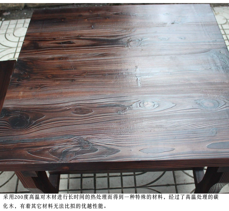 Farmhouse sân nhỏ mái hiên phòng mặt trời Ming và Qing nội thất gỗ rắn carbonized gỗ ngoài trời bàn ghế vuông vuông phân - Bàn ghế ngoài trời / sân bộ bàn ghế sân thượng