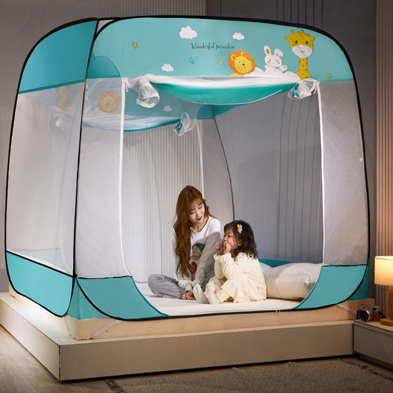 Mongolian Pack Home Free of installation Anti-fall Children can be folded without bottom three doors mosquito nets 1 2 m 1 5m1 8m2 bed