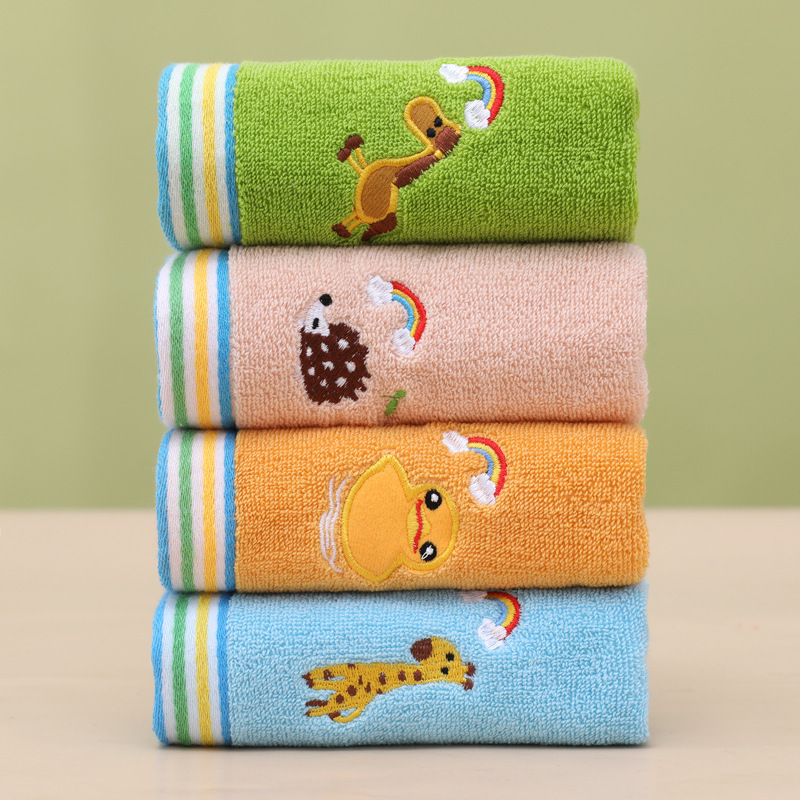 Pure Cotton Children's Towel, Weather-Themed Cartoon, Class a Embroidered, Soft, Cute Children's Face Towel, All-Cotton, Plain Color, Absorbent Small Towel