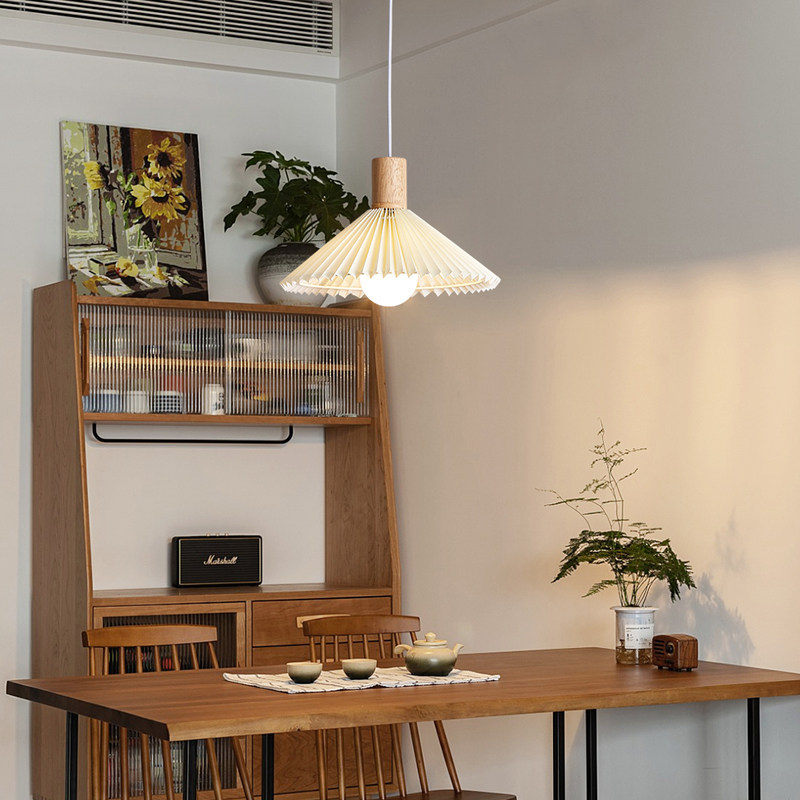 北欧日式餐厅吧台床头百褶布艺奢华位移吊灯阳台田园复古原木灯具:点亮你的生活空间🌟-音乐枕-淘宝百科网