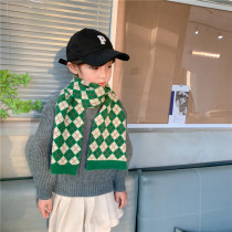 Autumn and winter diamond-shaped Plaid knitted scarf vintage color-patterned wool long scarf for men and women children to keep warm baby bib from cold