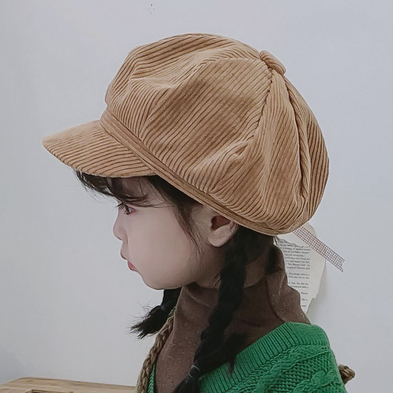 Autumn and winter baby beret fashion girls hat 2-5 years old 7 children tide hat corduroy British children's octagonal hat
