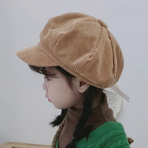 Autumn and winter baby beret fashion girls hat 2-5 year old 8 children tide cap corduroy British children octagonal hat