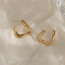 S925 silver needle fashion lukewarm wind ear ring Korean temperament net red minimalist superior sensations hyperbolic and large earrings