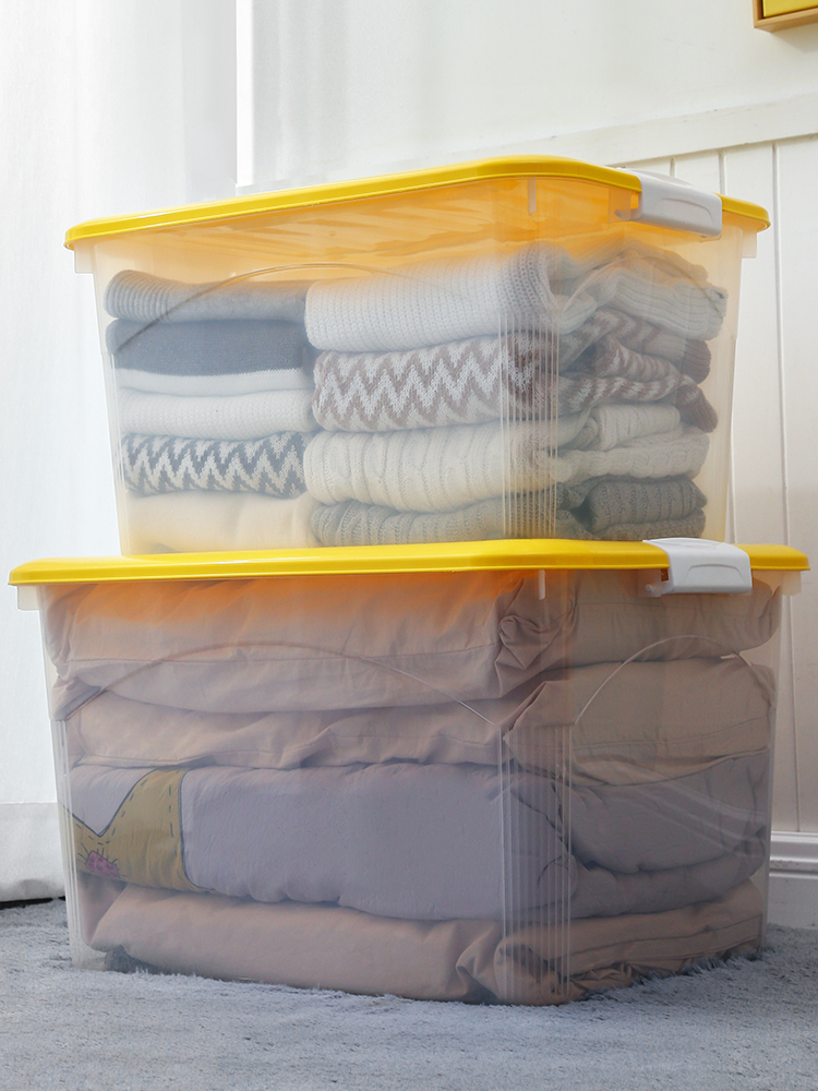 Storage box Transparent plastic covered household king-size dormitory toy clothes with wheels Storage and finishing box