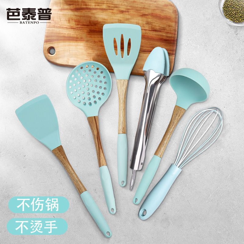 Wooden handle silicone spatula cooking high temperature household food grade silicone spatula Non-stick special spatula spoon set