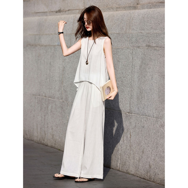 Awakening Paradise Two-piece Set 26 Summer Necklace Sleeveless Irregular Shirt Casual Pants suit