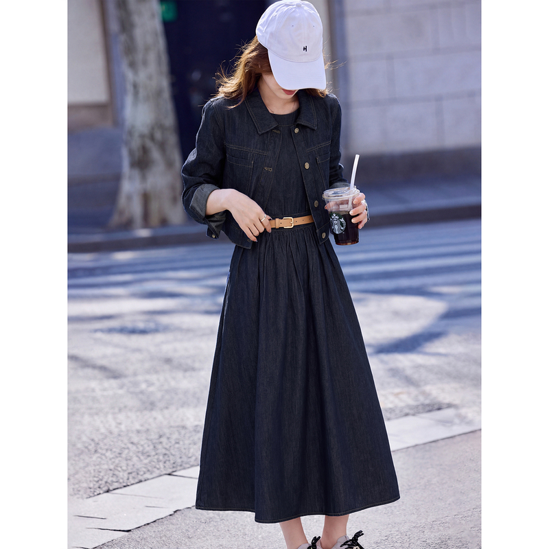 Vintage Two-Piece Set: 26 Spring Denim Jacket with Belt and Vest Dress Set Vintage Two-Piece Set: 26 Spring Denim Jacket with Belt and Vest Dress Set