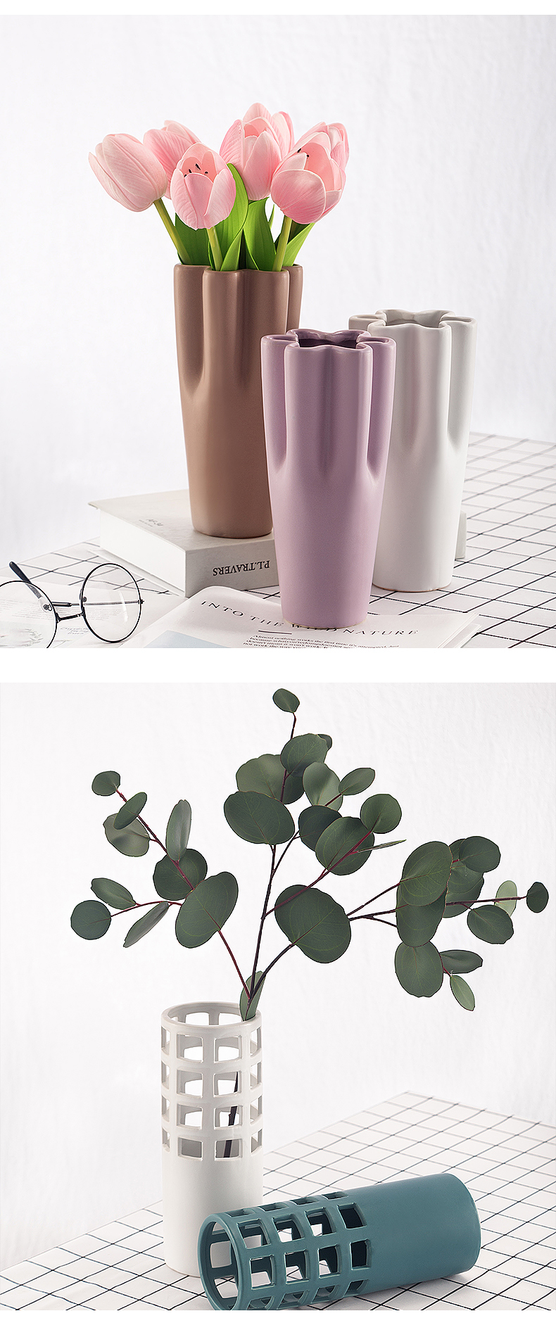 Creative matte enrolled porcelain vase Nordic INS wind flower arranging small sitting room pure and fresh and furnishing articles household table dry flower adornment