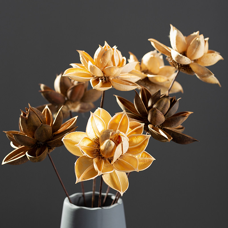 Modern minimalist Wooden Hibiscus Dry Flower Bouquet Pendulum with Vase Home Living Room Hotel Creative Decoration Furnishing