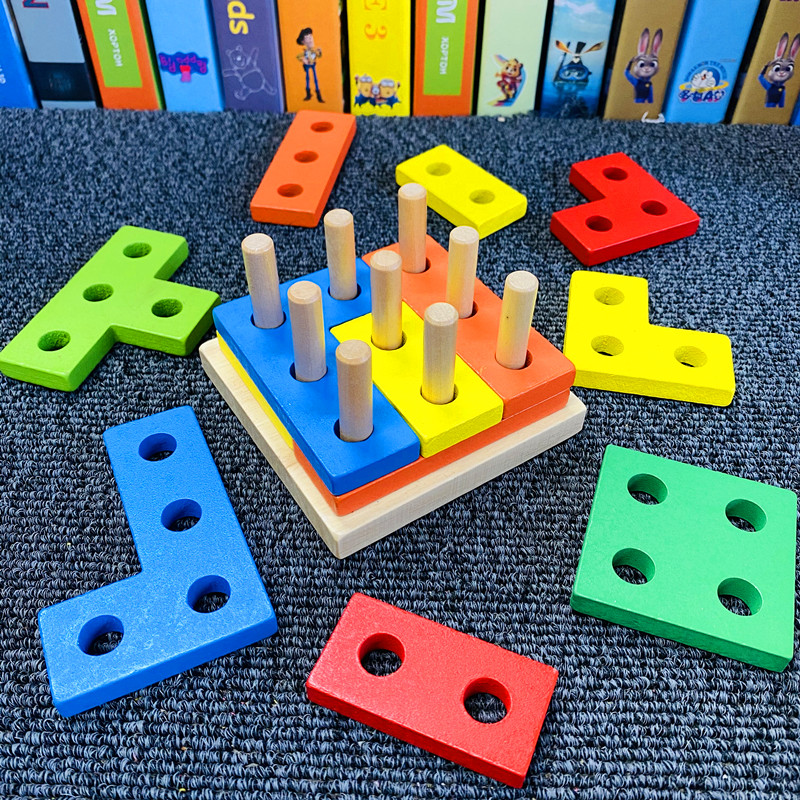 Children woody Russian Tetris intellect kit building blocks early teaching aids kindergarten 2-6-year-old male girl toy-Taobao