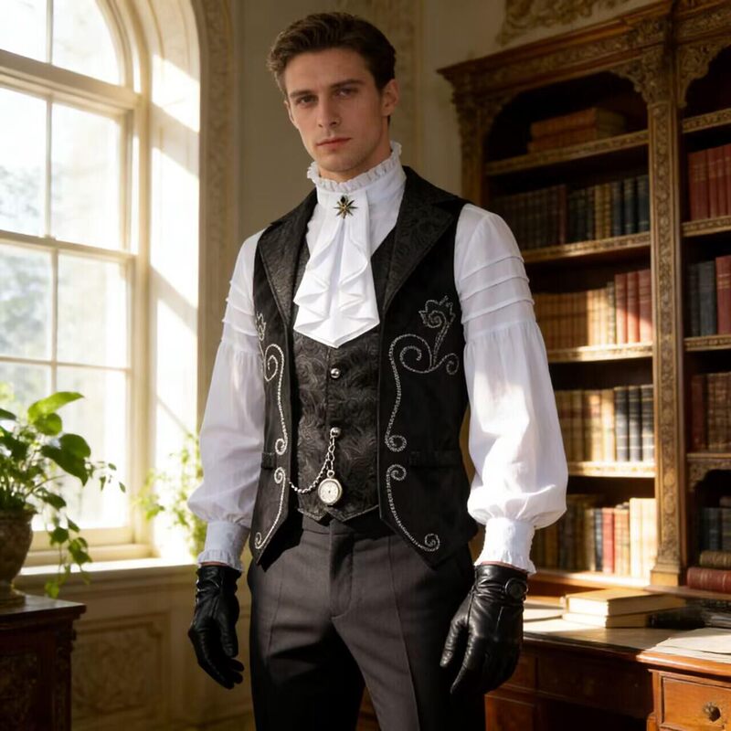 Gothic Shirt Men's Vest Halloween European and American Retro Court Banquet Cos Performance Dress Ruffled Shirt