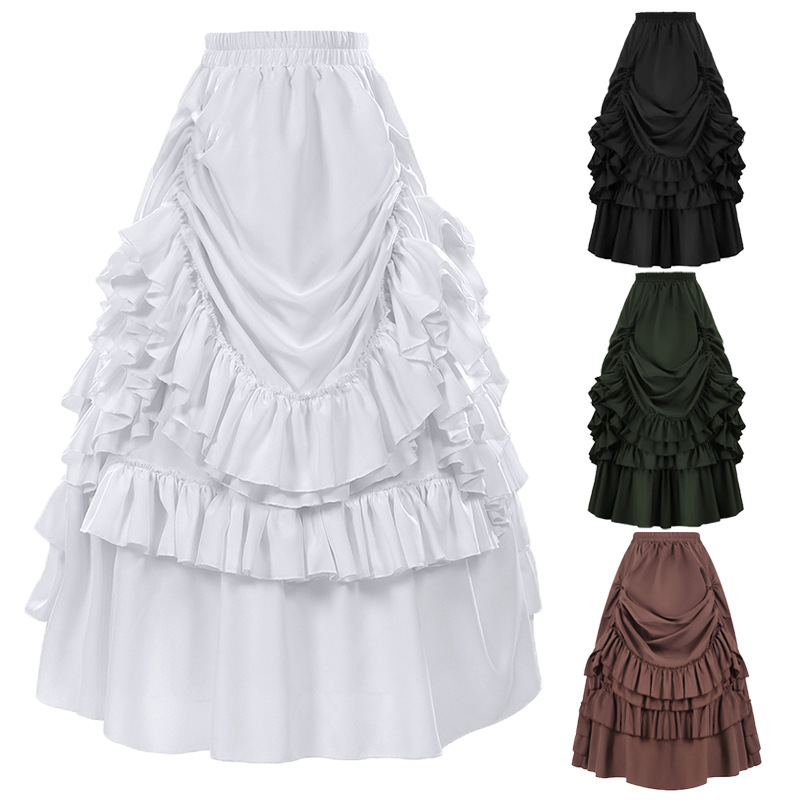 Halloween Outfit Gothic Skirt Retro Plus Size Victorian Medieval Long Skirt Yabi Dark Style under Skirt