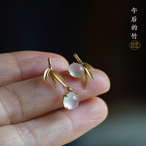 Liangji art afternoon bamboo natural high ice emerald earrings 18K gold inlaid jade earrings womens fashion drop earrings