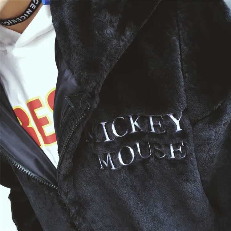 Phiên bản Hàn Quốc giả lông chồn lông sang trọng nữ mùa đông dễ thương thêu tai Mickey trùm đầu dày lông thú ấm áp áo lông gile
