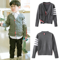 Spring new TB cardigan Korean V-neck sweater mens and womens childrens jackets CUHK childrens college style long-sleeved sweater
