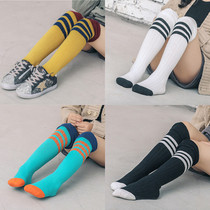  2019 new childrens socks tide Korean version of bubble mouth striped stockings girls medium and high tube socks cotton pile socks