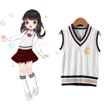  Spring new girls  clothes British college style knitted wool vest Large and small childrens uniforms student school uniforms vest clip
