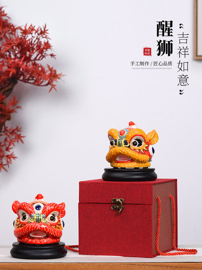 醒狮摆件国潮舞狮狮子头佛山非遗文创纪念品陶瓷工艺品特色伴手礼