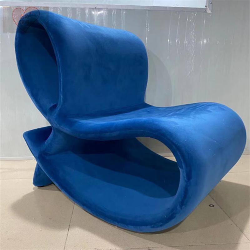 Creative Designer Chair Profiled Hollowed-out Leaning Back Chair Minimalist Art Bending Single Casual Chair Glass Fiber Blue Chair