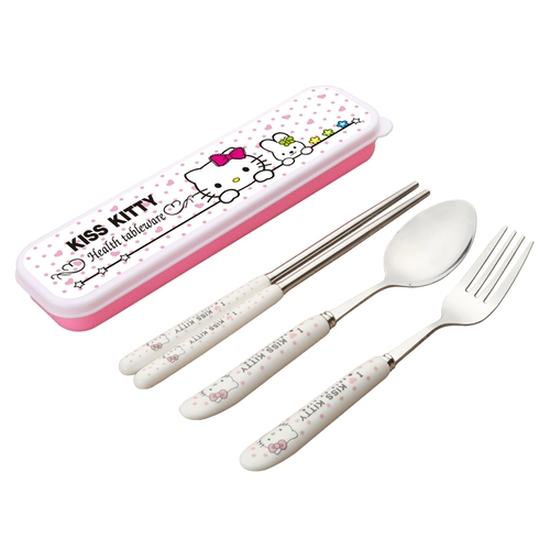 Посуда для кормления, мультяшный комплект для школьников, портативные палочки для еды из нержавеющей стали, ложка, 3 предмета