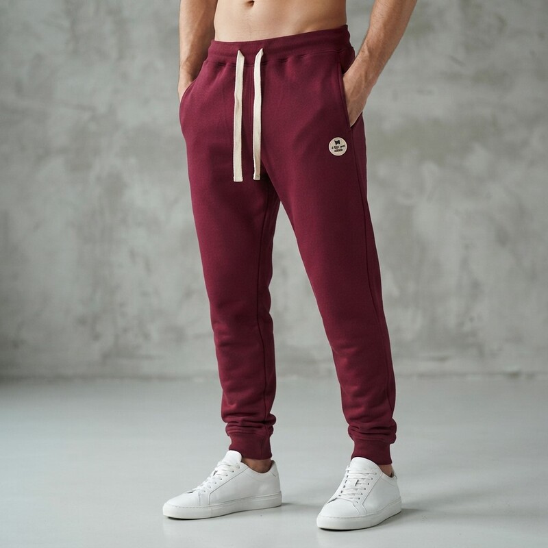 Ak Men's Burgundy Pure Cotton Sweatpants Men's Jogger Pants Cuffed Sweatpants Men's Pants All-Cotton Straight-Leg Jogging Pants