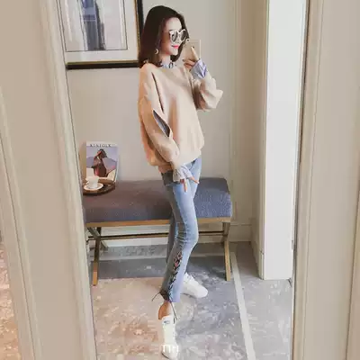 Autumn and winter small man with high foreign style female temperament Net red light mature fashion age denim pants two-piece suit