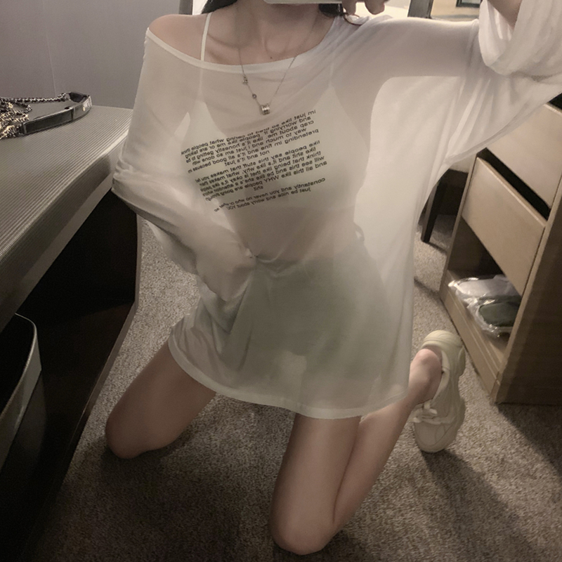 Very airy hollowed-out blouse with loose fairy T-shirt for long version Pivot Sexy Long Sleeve Thin covered hooded sweatshirt