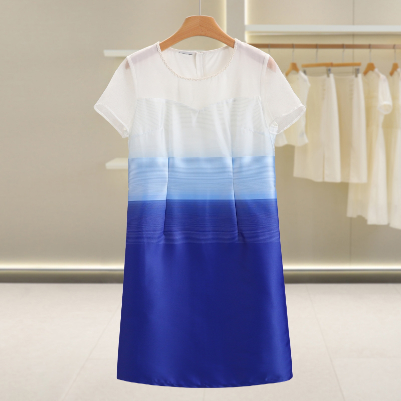 Counter 1980 Mother's Clothing [Di] Color-Blocked Round Neck Short Sleeve Slim Dress Brand Discount 26 Summer