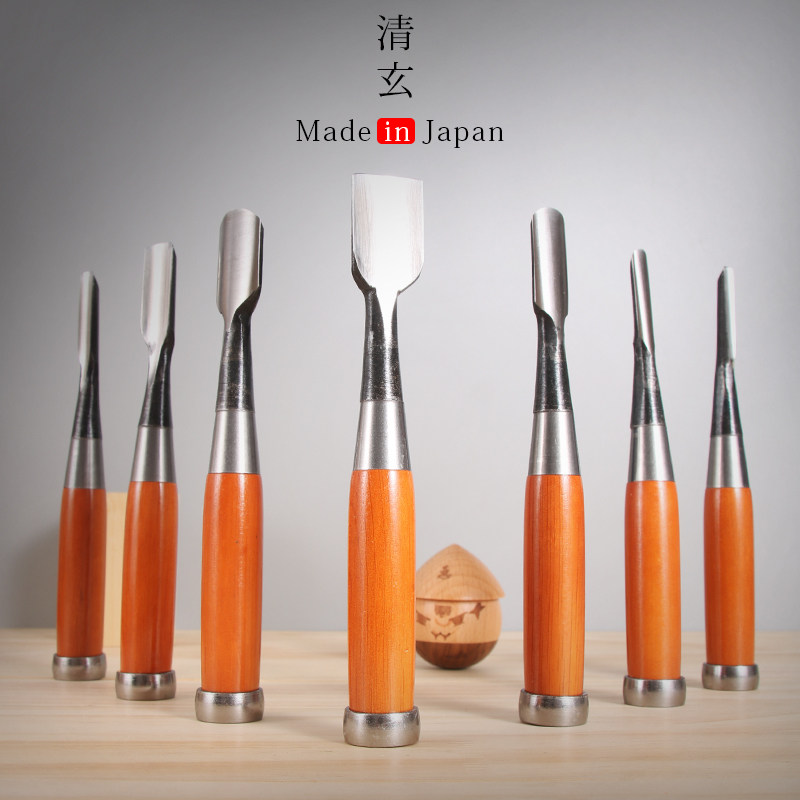 Japan imported wood chisel woodworking carving chisel semi-circular chisel wood carving flat shovel flat pill curved blade tenon and mortise chisel Qingxuan hand chisel