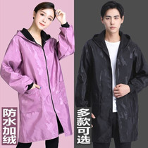 Hood Dressing Woman Winter Warm Mens Earth Plus Suede Thickened Waterproof Oil-Proof Apron Home Kitchen Long Sleeve Jacket Workwear