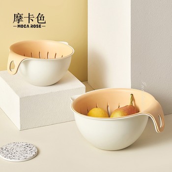 摩卡色洗菜盆淘米沥水篮家用厨房双层塑料筛洗菜篓洗水果滤水篮子
