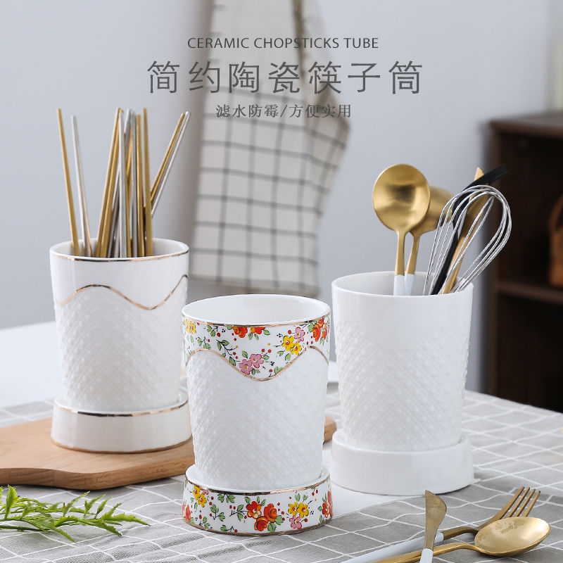 Ceramic reliefs chopsticks tube of a single large household chopsticks box European - style Jin Bianhua kitchen receive a case chopsticks chopsticks tube