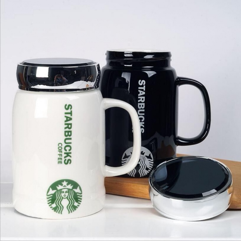 The New creative couples men 's and' s large capacity coffee cup mirror keep - a warm glass ceramic keller gift set logo package