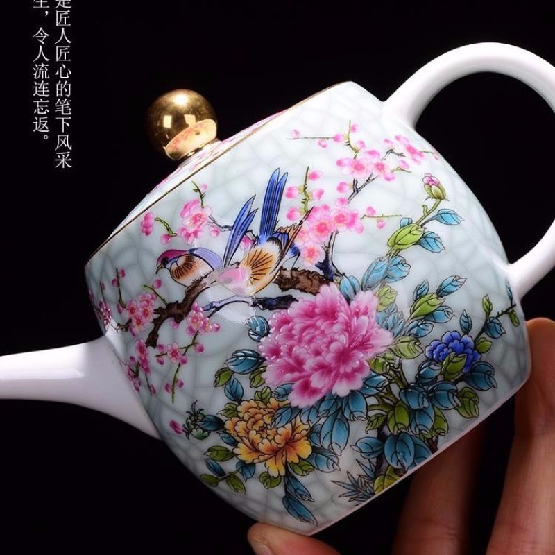 Jingdezhen ceramic teapot kung fu tea set single pot of blue and white porcelain teapot household open flower pot