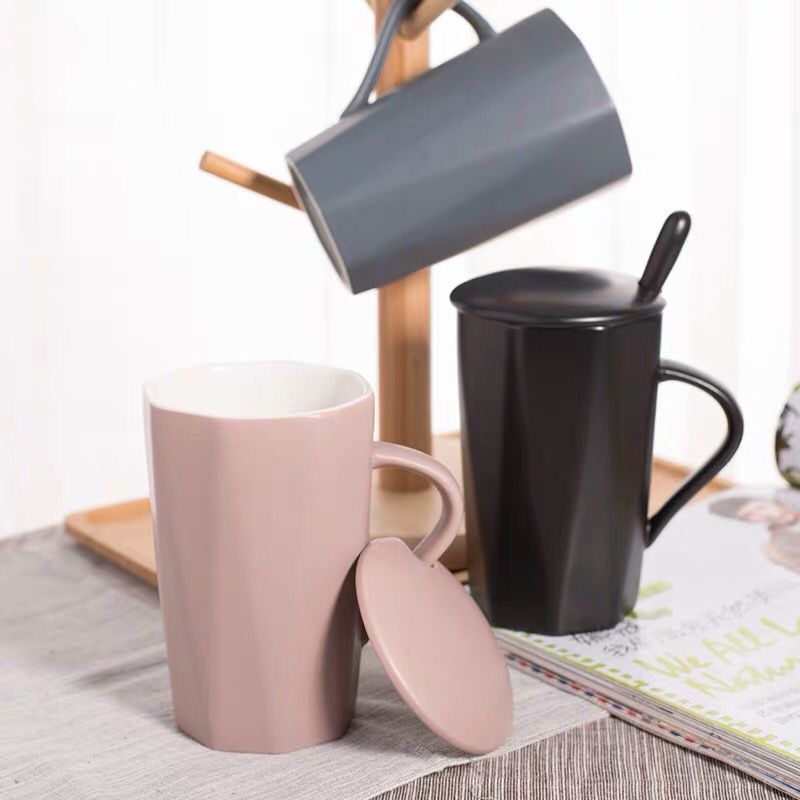 Creative glass keller is natural ceramic cup capacity contracted picking spoon coffee cup milk glass cup with cover