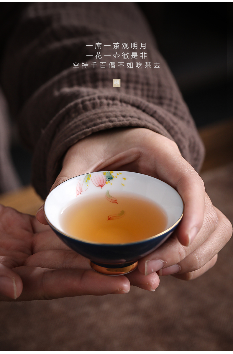 By kung fu jingdezhen ceramic cups hand - made sample tea cup single white porcelain tea set master cup small tea light perfectly playable cup