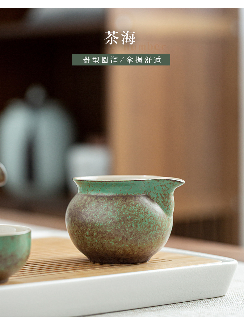 By grass green tea kungfu tea set suit household Japanese zen contracted ceramic cups tea tray gifts