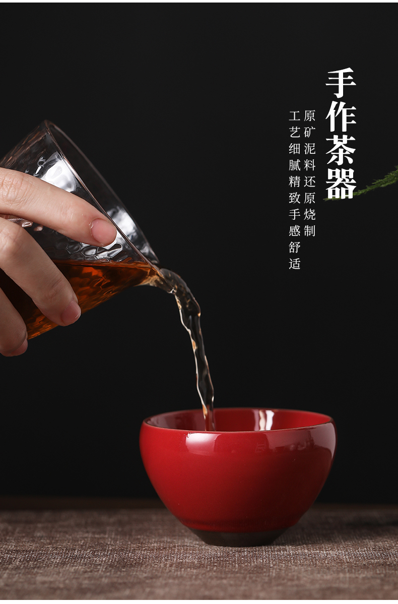 By both red guanyao tea master cup single cup sample tea cup kung fu ceramic cups and move large - sized restoring ancient ways