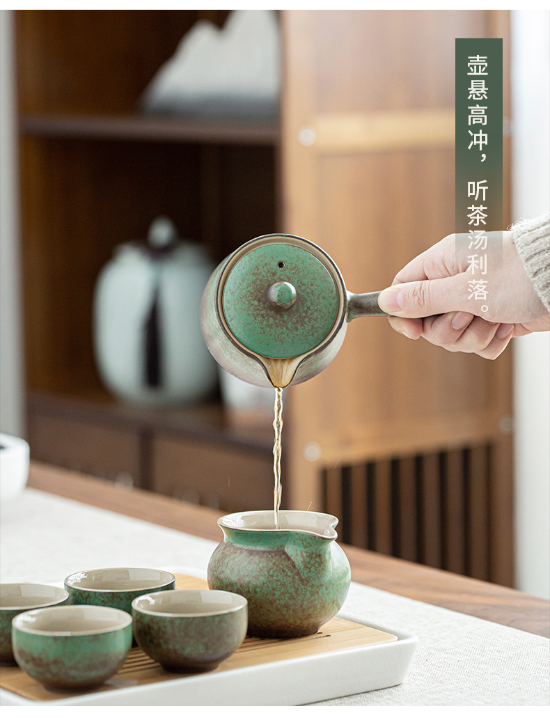 By grass green tea kungfu tea set suit household Japanese zen contracted ceramic cups tea tray gifts
