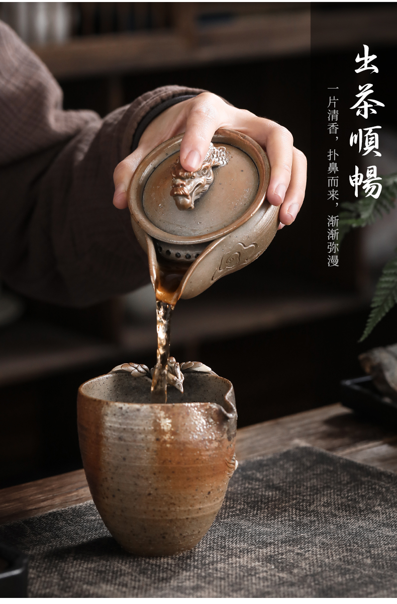 By firewood leading Japanese pure manual coarse pottery teapot hand grasp pot pinecone tureen kung fu tea tea