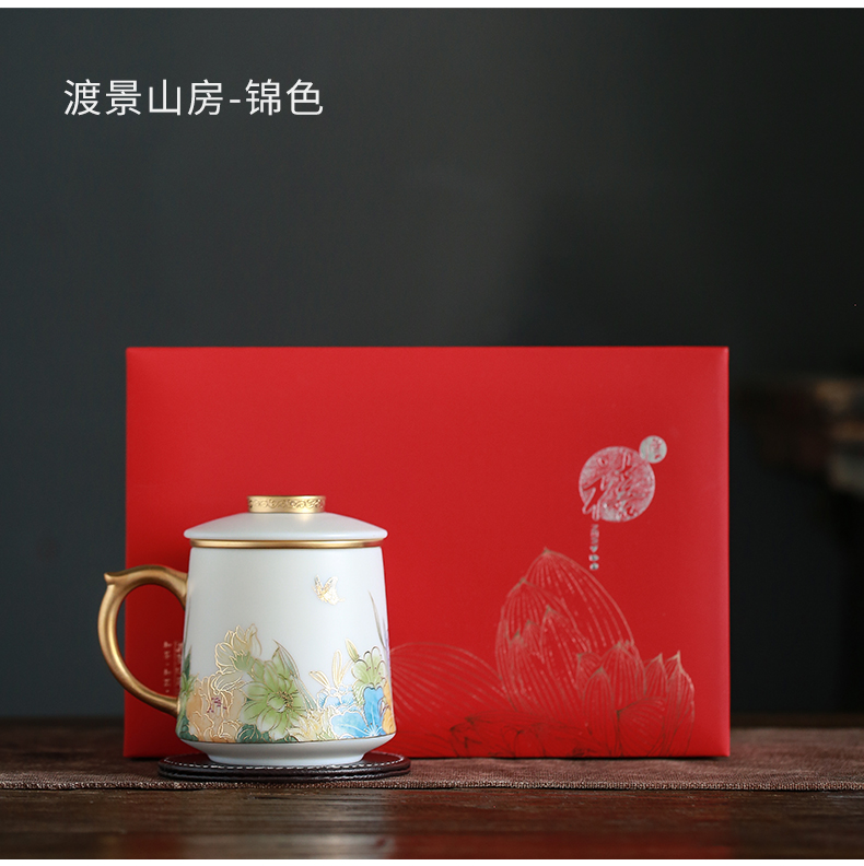 By dehua white porcelain cup By hand the see colour separation ceramic tea office cup with cover filter tea cup