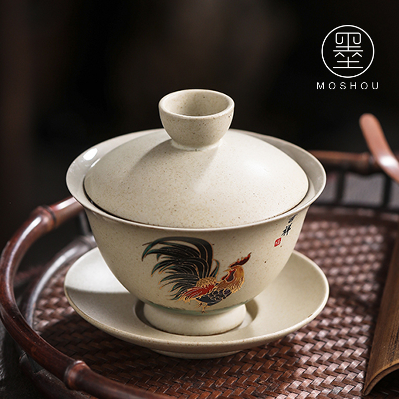 Stick ceramic only three bowl covered bowl with cover kung fu tea tea cups coarse pottery hand grasp pot of a single large suit